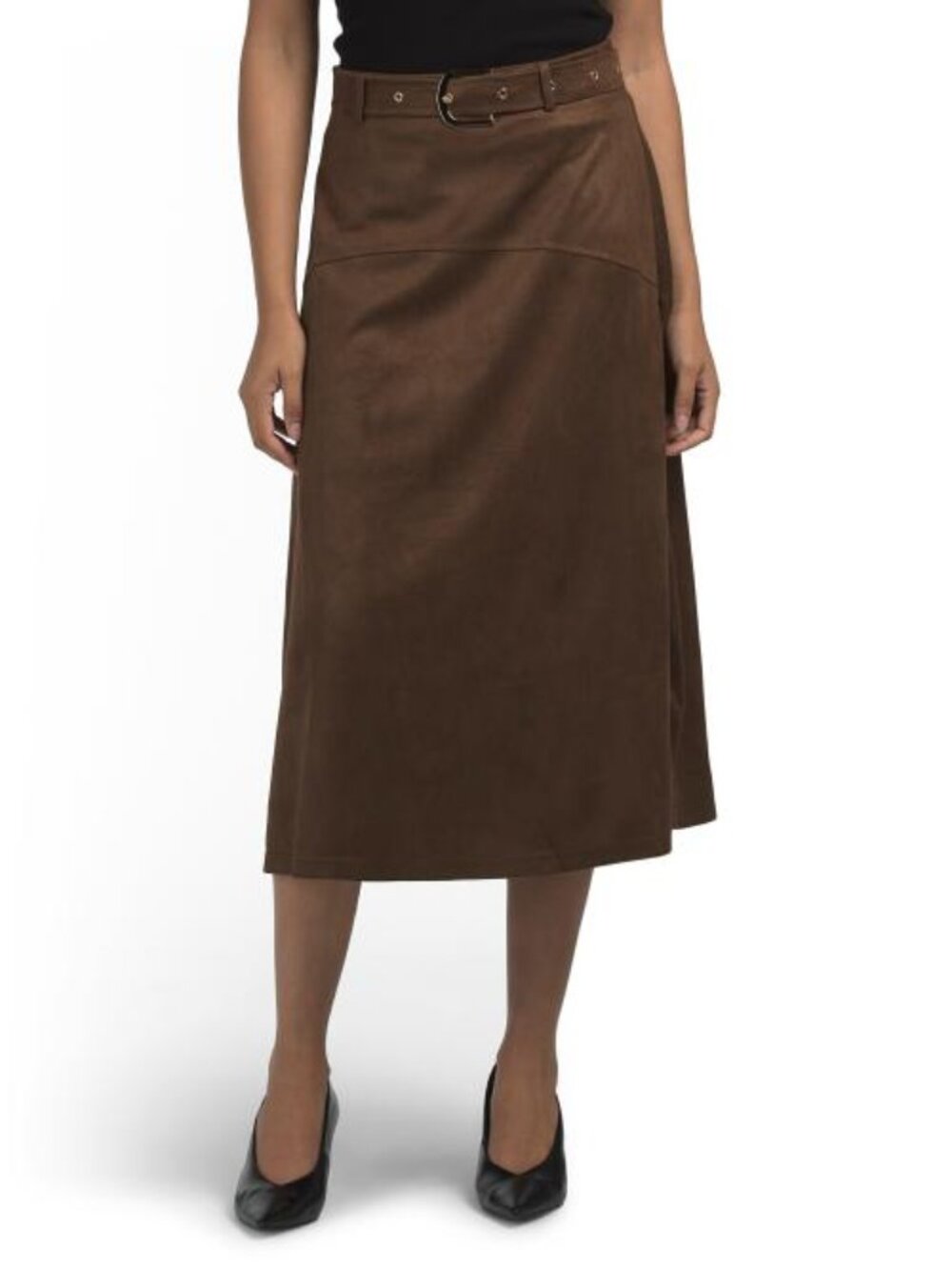 WDNY Faux Suede Midi Skirt With Belt